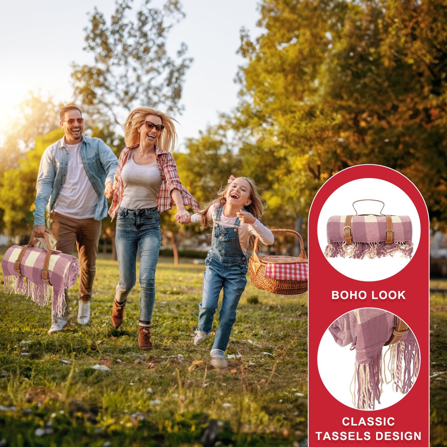 Waterproof 2 Layers Faux Picnic Blanket