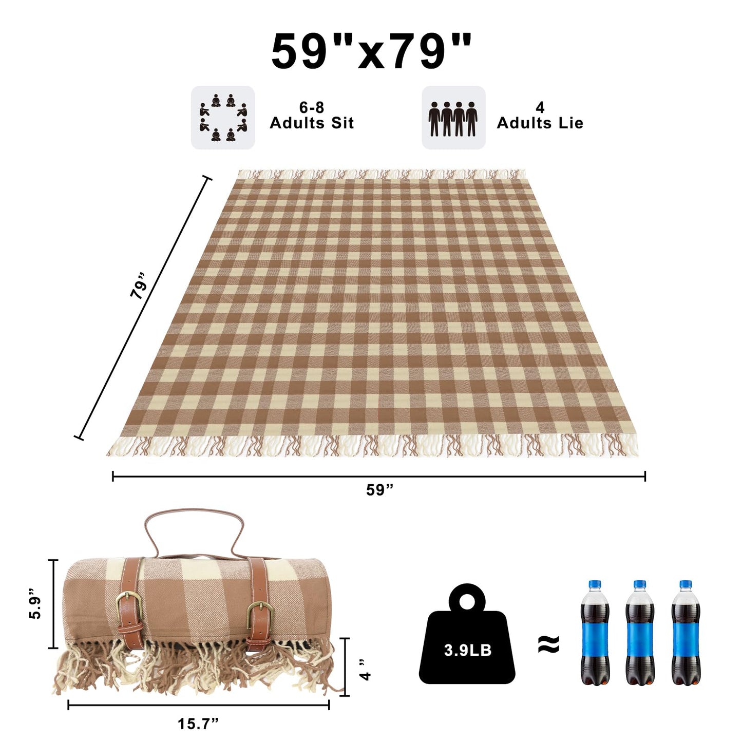 Waterproof 2 Layers Faux Picnic Blanket