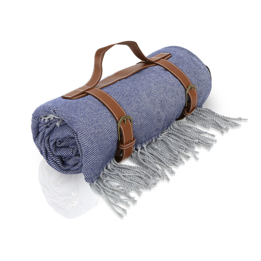 Customized Faux Wool (cashmere) Blue Tassels Picnic Blankets Waterproof Camping,Park,Beach mat,Outdoor Blankets