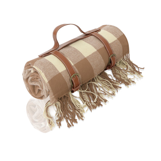 Customized Faux Wool (cashmere)Tartan Paid Tassels Picnic Blankets Waterproof Camping,Park,Beach mat,Outdoor Blankets