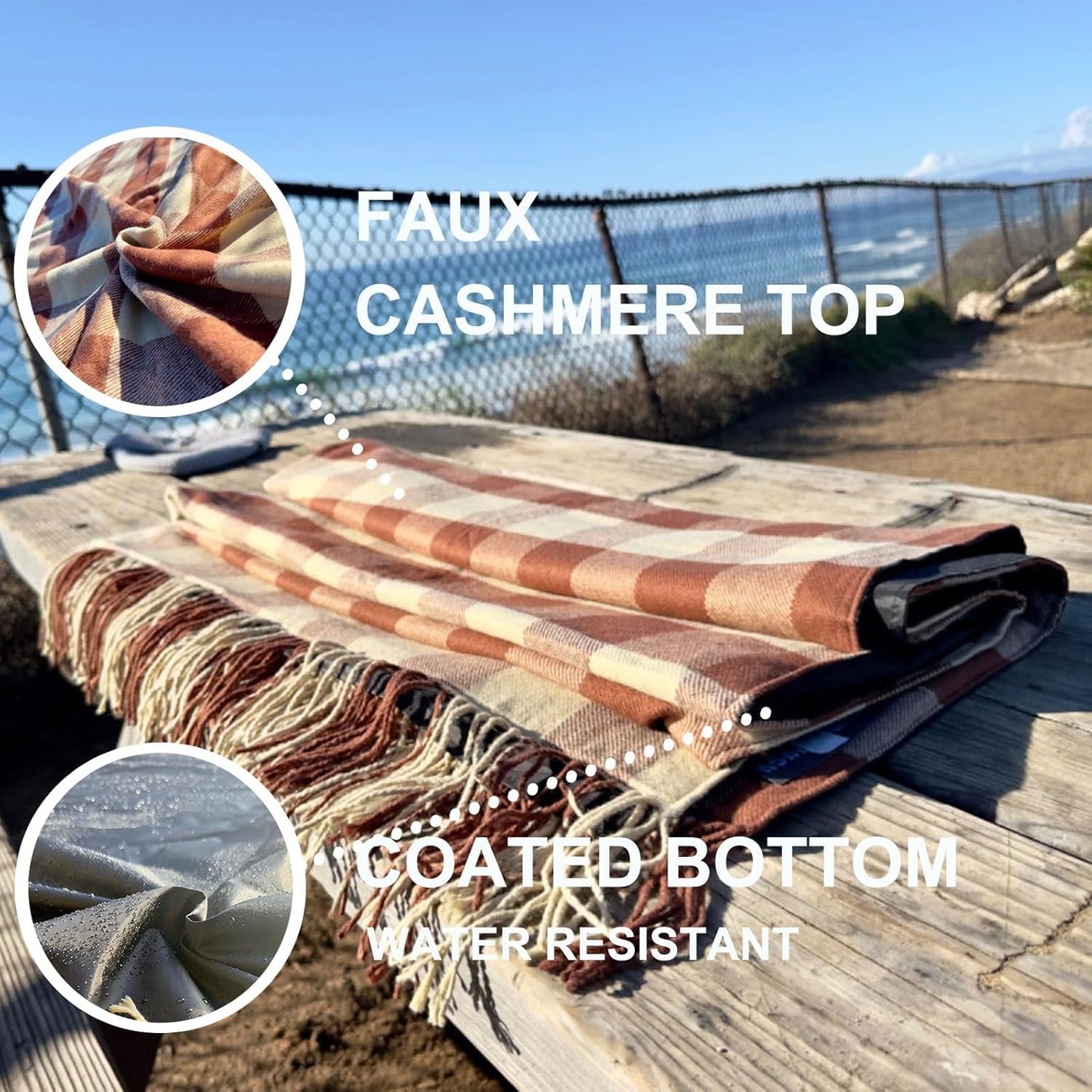 Waterproof 2 Layers Faux Picnic Blanket