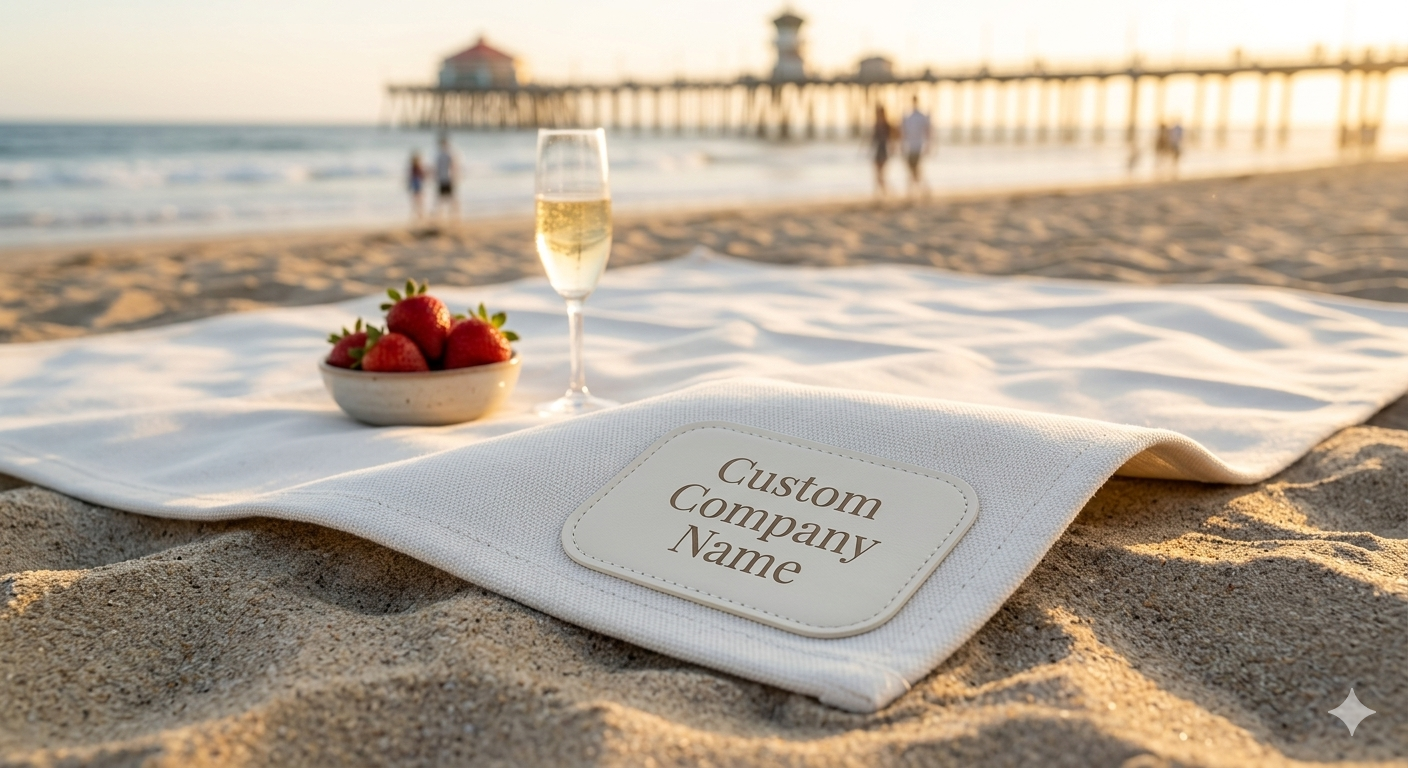 Custom White Picnic Blanket – Personalized 100% Cotton Canvas Beach Mat 4’9” x 6’3” for Family, Company, School & Gifts