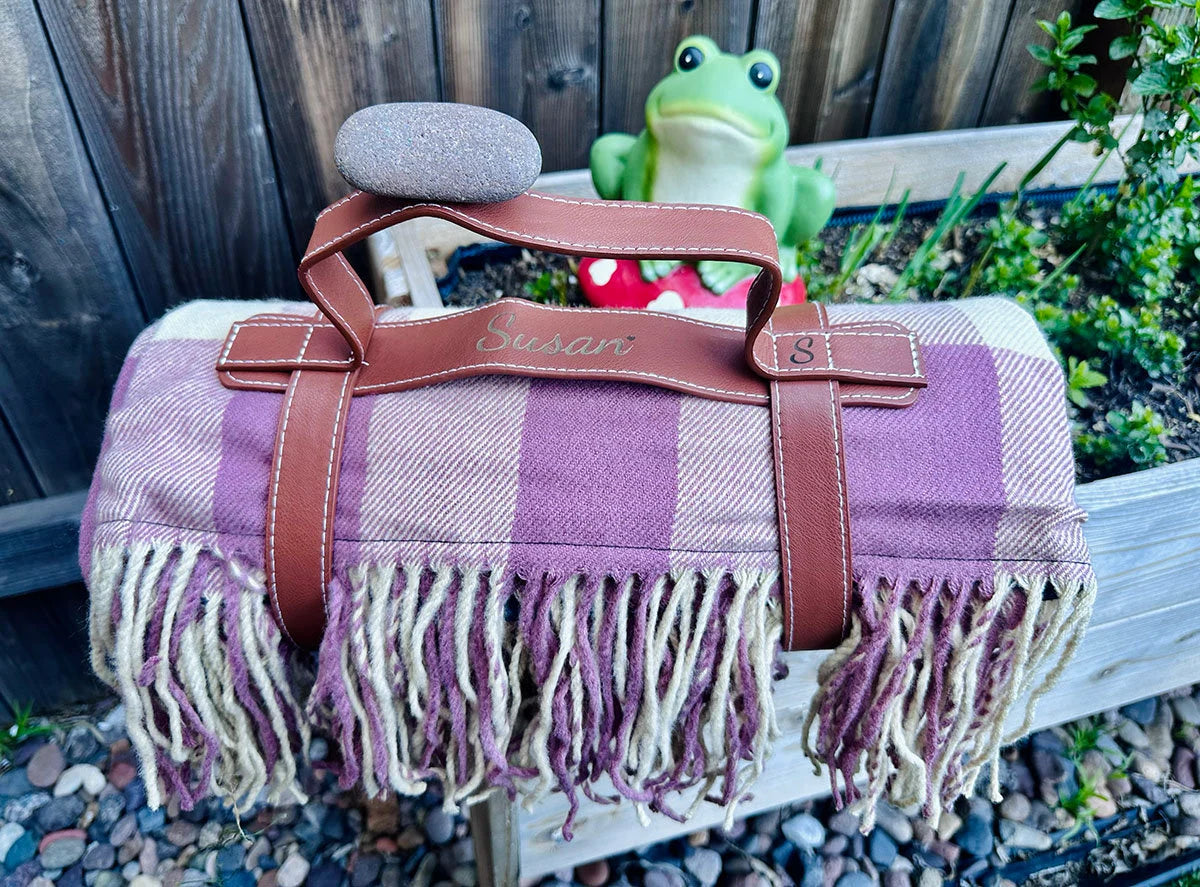 Customized Faux Wool (cashmere) Purple Tartan Tassels Picnic Blankets Waterproof Camping,Park,Beach mat,Outdoor Blankets