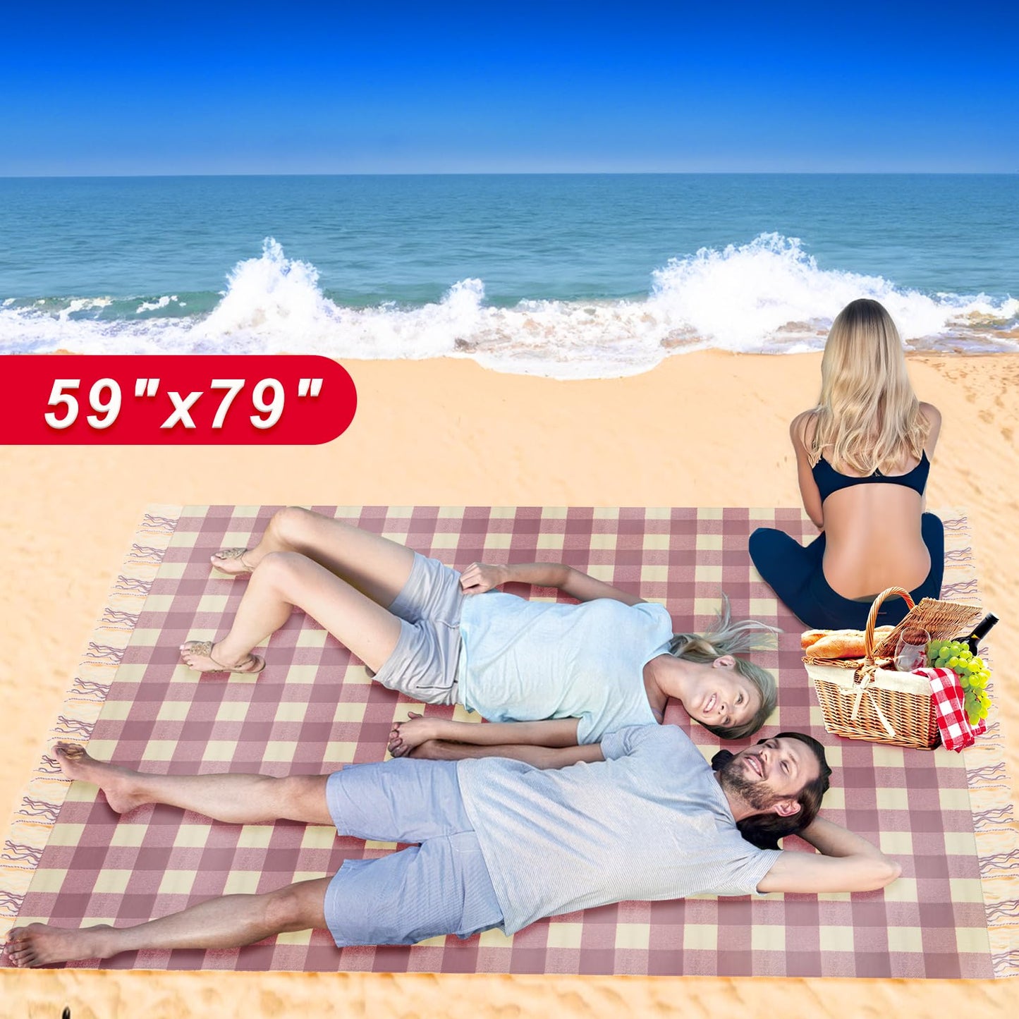 Customized Faux Wool (cashmere) Purple Tartan Tassels Picnic