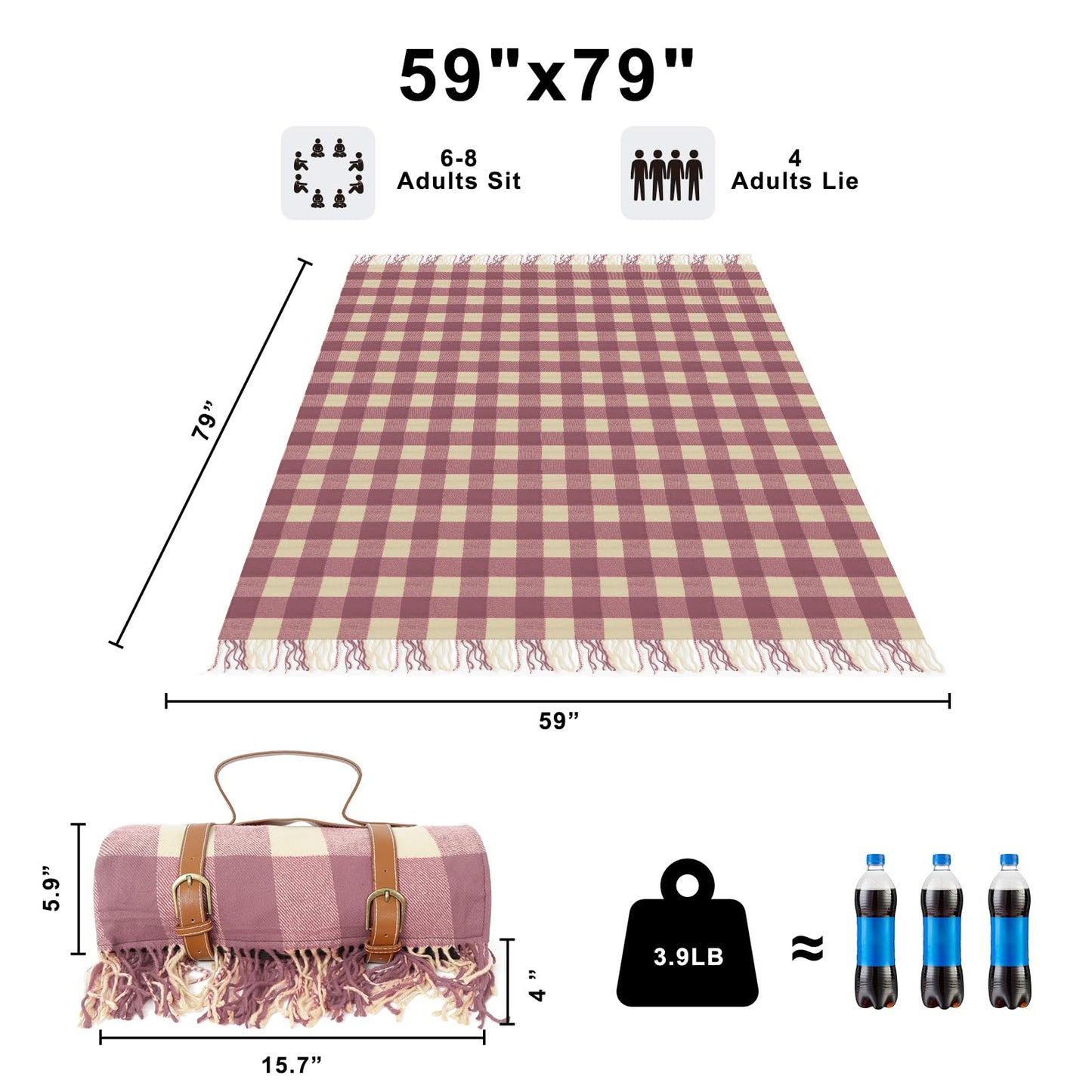 Customized Faux Wool (cashmere) Purple Tartan Tassels Picnic Blankets Waterproof Camping,Park,Beach mat,Outdoor Blankets