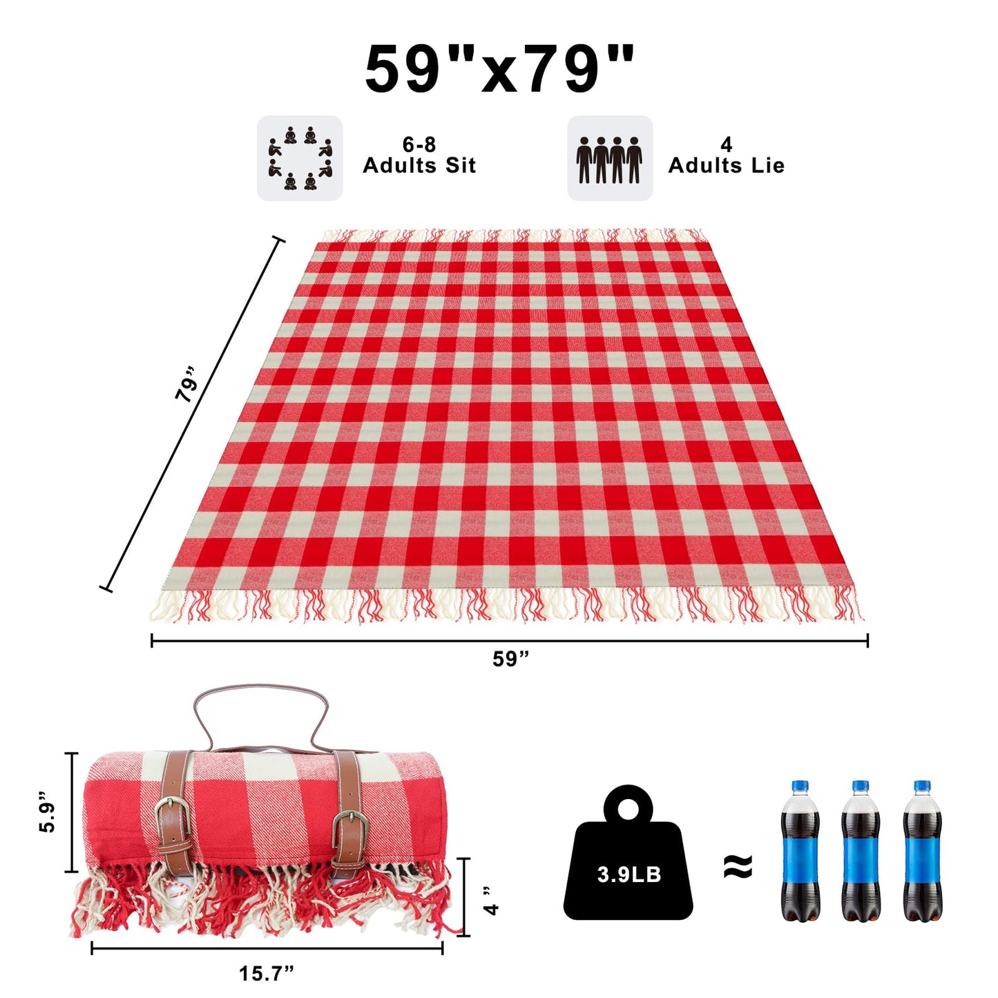 Customized Faux Wool (cashmere) Red Tartan Tassels Picnic Blankets Waterproof Camping,Park,Beach mat,Outdoor Blankets